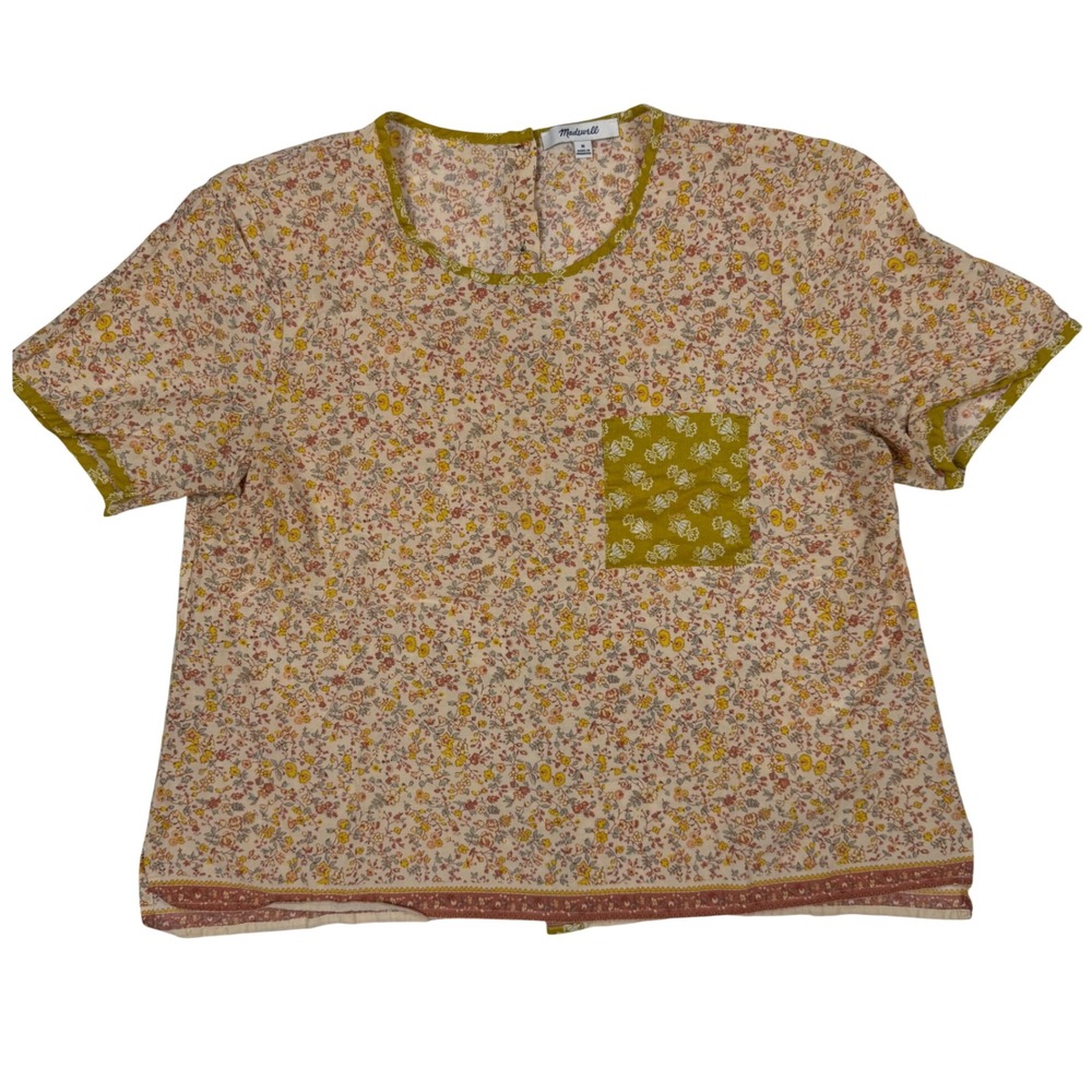 Madewell Ditsy Floral Button Back Short Sleeve Blouse Size Medium EUC